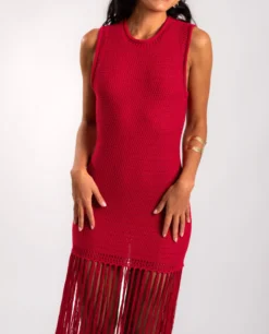 VESTIDO SALT AIR · ROJO -[品牌] Ventas THE-ARE vestido punto rojo flecos largos mujer the are eci img 4 scaled