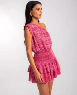 VESTIDO LIVIN FULLY · ESTAMPADO -[品牌] Ventas THE-ARE vestido rosa estampado escote asimetrico mujer the are eci img 2 scaled